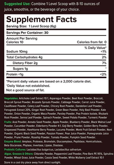 Texas SuperFood Supplement Facts